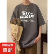 220克純棉復古潮牌男女情侶款夏季美式印花寬松短袖上衣服t恤 1015灰色【比心熊】 M