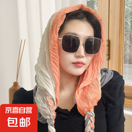 時尚百搭碎花手工編織辮子圍巾女生甜美清新包頭巾青春可愛長絲巾 四色橘灰 150CM