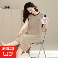 睡裙女夏季純棉薄款無袖背心睡衣全棉家居服夏款加大碼休閑可外穿 Z32004 XL