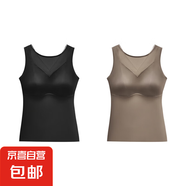 性感網(wǎng)紗拼接緞面打底背心裸感無痕自帶胸墊夏季薄款大碼美背內衣 經(jīng)典黑+淺咖色-超值2件裝 2XL (建議130-150斤)