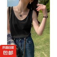 純色吊帶背心t恤女夏季2025新款寬松工字型無袖打底休閑上衣外穿 黑色 M 建議95~105斤