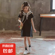 女童連衣裙夏季2025韓版洋氣日常學(xué)院風(fēng)兒童黑色中大童夏裝裙子潮 黑色 170