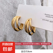 銀針中古圓形花朵流蘇耳環(huán)歐美復(fù)古金屬感耳釘氣質(zhì)輕奢耳飾批發(fā)女 1#銀針-金色多層圓環(huán)