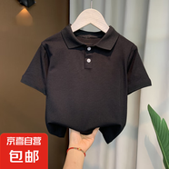 純棉休閑百搭兒童POLO衫夏季單穿百搭寬松打底衫中大童上衣學(xué)生裝 101-黑色 130