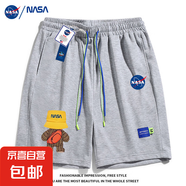 NASA BASE夏季美式短褲男士潮牌青少年休閑運動寬松情侶五分褲子 219#毛衣背包熊-灰色 XL
