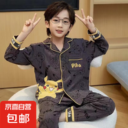 兒童睡衣男童春秋長(zhǎng)褲長(zhǎng)袖開衫套裝男孩中大童薄款卡通家居服秋季 黑皮卡丘【開襯長(zhǎng)袖】熱銷 160 【XL碼推薦身高163-165】