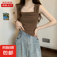 褶皺設(shè)計(jì)感方領(lǐng)背心吊帶女夏甜辣外穿修身短款無(wú)袖上衣KJY#A012# KJY#A012#咖啡色 2XL