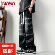 NASA BASE水洗牛仔褲男夏季新款復(fù)古寬松大碼直筒闊腿褲美式褲子 JYF-2560黑色 8XL