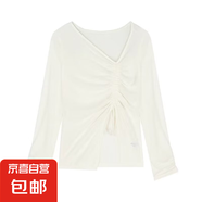 白色長袖t恤女裝夏季不規(guī)則設(shè)計感小眾薄款抽繩防曬罩衫上衣外搭 杏色 2XL