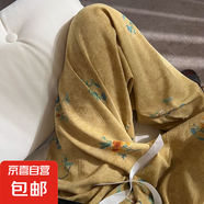2025年新款棉綢睡褲女春秋夏季家居褲可外穿涼涼褲長褲大碼闊腿褲 東南枝 M （建議80-110斤）