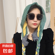 時(shí)尚百搭碎花手工編織辮子圍巾女生甜美清新包頭巾青春可愛(ài)長(zhǎng)絲巾 四色黃灰 150CM