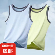 夏季新款清涼薄款無袖t恤拼接設(shè)計(jì)中大童上衣服男女童莫代爾背心 248-藍(lán)色+綠色 160 體重 90-105斤