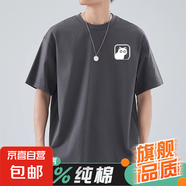 潮牌t恤男2025新款短袖夏季衣服上衣純棉寬松白體恤圓領(lǐng)半袖男款 ZJT-D12灰色 M 【建議80-105斤】