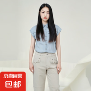 2025夏季新款通勤氣質(zhì)復(fù)古天絲萊塞爾襯衫無(wú)袖牛仔短外套女#25012 淺藍(lán) XL （建議105-130斤）