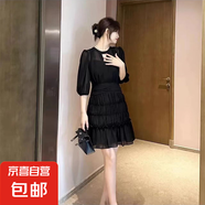 法式溫柔風(fēng)公主連衣裙女2025夏季泡泡袖收腰顯瘦蛋糕裙A8144 黑色 M 【100-110斤】