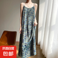 25年夏季新款法式復(fù)古波點(diǎn)連衣裙顯瘦高級感波西米亞裙/SL8268-X 青碧藍(lán) XL