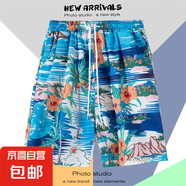 夏季海邊度假褲衩男五分休閑運動大碼夏威夷短褲潮速干寬松沙灘褲 藏青色 K2113藍色 2XL