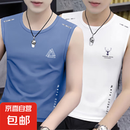 夏季男士冰絲透氣背心運(yùn)動(dòng)健身打底衫寬肩訓(xùn)練無袖t恤坎肩速干-SL 三三角藍(lán)+鹿角白【二件裝】 2XL  【建議130-145斤】
