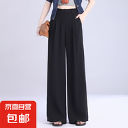 冰感休閑奶芙褲女2025夏季新款高腰寬松顯瘦肌理感直筒休閑闊腿褲 藍(lán)色-常規(guī)款【錦綸面料】 2XL 【140-155斤】