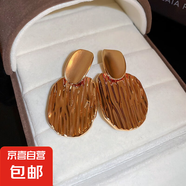 銀針中古圓形花朵流蘇耳環(huán)歐美復(fù)古金屬感耳釘氣質(zhì)輕奢耳飾批發(fā)女 78#銀針-金色橢圓（真金電鍍）