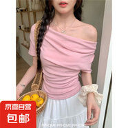 甜美一字肩短袖t恤女夏季2025款正肩粉色甜辣風(fēng)蕩領(lǐng)純欲修身T恤QP 可可女裝R312粉色 L