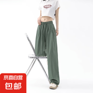 黑色運(yùn)動(dòng)褲女夏季薄款冰絲褲子大碼胖mm闊腿褲垂感休閑防曬長(zhǎng)褲子 綠色 【MY-640】 5XL