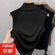 莫代爾春夏季半高領(lǐng)無袖背心女西裝內(nèi)搭打底衫百搭氣質(zhì)t恤上衣服 K9-黑色 XL 建議120~140斤