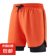 夏季運(yùn)動(dòng)健身短褲跑步籃球褲打羽毛球假兩件健身房短褲男女同款 橘紅色 4XL 推薦170-190斤