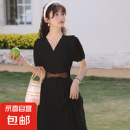 法式赫本風(fēng)白色連衣裙女2025夏季新款收腰顯瘦氣質(zhì)高級感長6805 黑色 L 【110-120斤】
