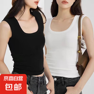修身顯瘦吊帶背心女2025年夏季新款百搭大碼胖MM無袖短款打底上衣 K10-黑色+白色 L 建議體重95-115斤