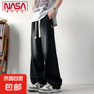 NASA BASE水洗牛仔褲男夏季新款復(fù)古寬松大碼直筒闊腿褲美式褲子 JYF-2562黑色 XL