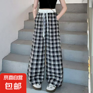 女童夏季褲子洋氣女大童夏裝格子闊腿褲兒童時(shí)髦褲子時(shí)尚休閑褲潮 黑色 160