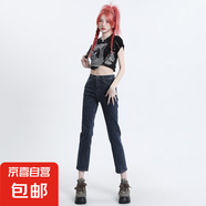 新款白色高腰直筒牛仔褲女2025夏季褲子薄款寬松彈力顯瘦 藍灰色九分 30 碼 建議121-130斤