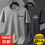 啄木鳥夏季正肩潮男衣服短袖t恤男生圓領純棉寬松全棉印花打底體 小CH卡其色+小山丘鐵灰色 M 建議95-110斤