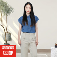 2025夏季新款通勤氣質(zhì)復(fù)古天絲萊塞爾襯衫無(wú)袖牛仔短外套女#25012 深藍(lán) XL （建議105-130斤）