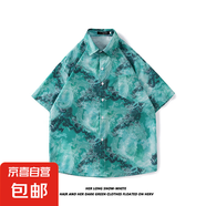 短袖花襯衫海南島服沙灘服三亞夏威夷泰國旅游男情侶休閑寬松襯衫 8040綠色 2XL