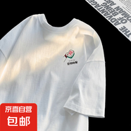 100%純棉200g創(chuàng)意趣味中國字發(fā)財(cái)短袖T恤男士國潮五分袖T恤新款潮 白色-609 L