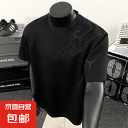 閃電刺繡太空棉短袖t恤男款夏季cleanfit美式潮牌寬松小領(lǐng)口上衣 黑色 2XL