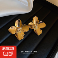 銀針中古圓形花朵流蘇耳環(huán)歐美復(fù)古金屬感耳釘氣質(zhì)輕奢耳飾批發(fā)女 80#銀針-金色花朵（真金電鍍）