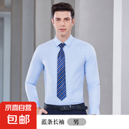 女士短袖襯衫職業(yè)男士商務休閑夏季高檔工作服銀行工裝藍條紋襯衣 男長袖-藍條（單件襯衫） S