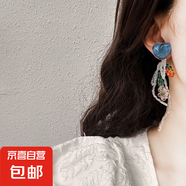 多巴胺少女感串珠花朵耳環(huán)女ins小眾森系耳釘超仙長(cháng)流蘇甜美耳飾 多巴胺-藍色愛(ài)心耳釘【一對裝】