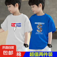 2025夏季裝新款男童純棉短袖T恤兒童中大童體恤衫帥氣上衣童裝潮 白色-紅藍(lán)字母+克藍(lán)-S字母 150