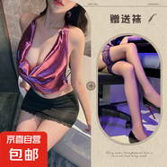 禁欲秘書制服紫色網(wǎng)紅裸背套裝情趣內(nèi)衣性感露溝包臀誘惑 上衣+短裙+T褲+黑絲襪  912 均碼