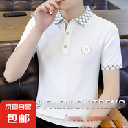 POLO衫男短袖T恤翻領男裝夏季刺繡潮流半袖上衣2025夏款體恤上衣 白色1 【供P0142】 2XL