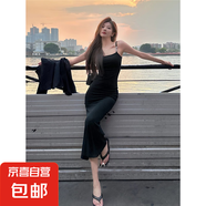 立體字母吊帶包臀連衣裙2025夏季新款法式辣妹性感修身魚(yú)尾長(zhǎng)裙女 黑色 M