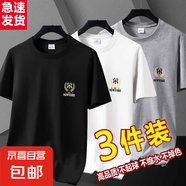 夏季薄款短袖男冰絲t恤潮牌清倉撿漏打底衫男裝上衣服體恤衫男-SL 短袖YM3件-黑色+白色+淺灰 XL 碼【105-120斤】