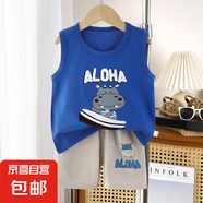 兒童背心套裝夏季純棉男童新款卡通女童短褲衣服韓版寶寶套裝童裝 C06 110 cm建議26-32斤