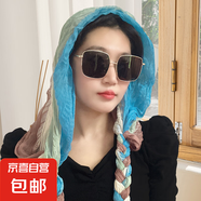 時(shí)尚百搭碎花手工編織辮子圍巾女生甜美清新包頭巾青春可愛(ài)長(zhǎng)絲巾 四色藍(lán)綠 150CM