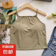 歐美風純色百搭冰絲吊帶背心女夏季內(nèi)搭美背抹胸帶胸墊打底上衣薄 綠色 1件 L 碼100-125斤