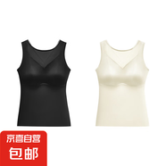 性感網(wǎng)紗拼接緞面打底背心裸感無痕自帶胸墊夏季薄款大碼美背內衣 經(jīng)典黑+香檳色-超值2件裝 XL (建議110-130斤)